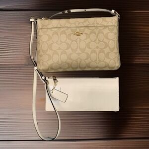 COACH F58316 Coated Canvas East/West Crossbody w/ Khaki Leather PopOut Pouch NEW